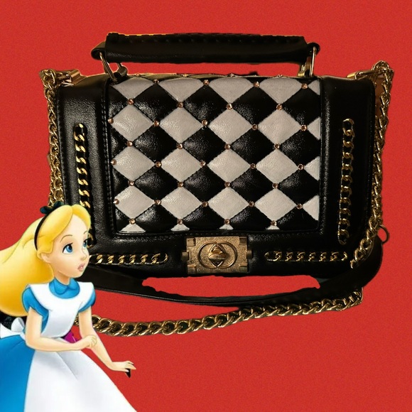 Black & White Checkered Chanel “Le Boy” Style Gold Champagne Swarovski Crystal - Picture 5 of 17